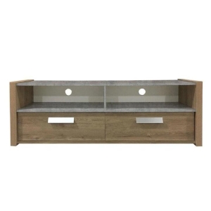 Design Square TV Stand Cabinet Entertainment Unit - Dark Oak / Matt Grey