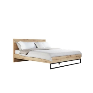 Design Square Wooden Bed Frame Metal Legs With Headboard Double Size - Natural