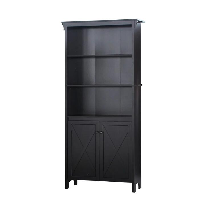 Maestro Furniture Tyann 5-Shelf Bookcase Display Storage Cabient W/ 2-Doors - Espresso