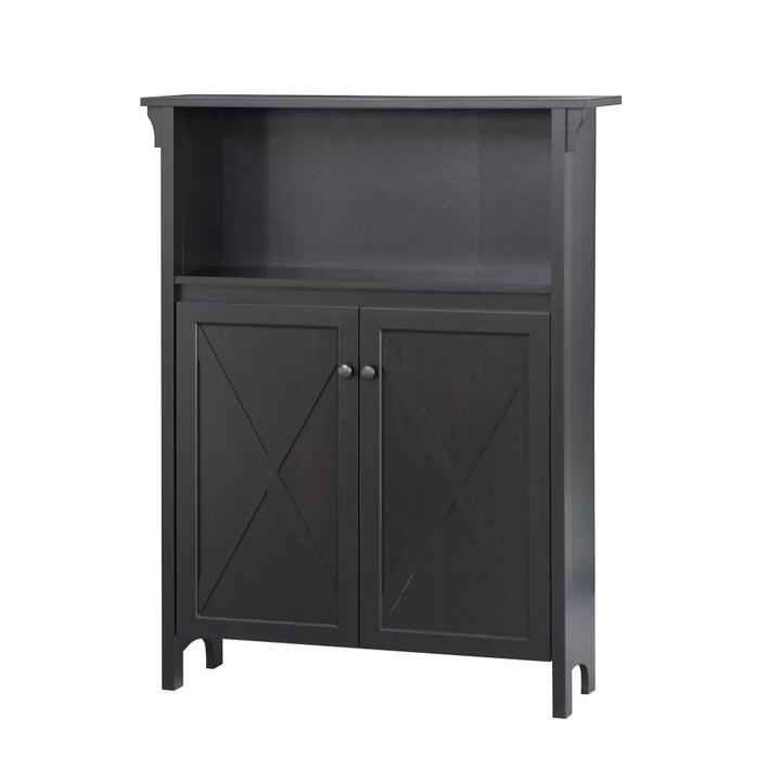 Maestro Furniture Tyann 3-Shelf Low Bookcase Display Storage Cabient W/ 2-Doors - Espresso