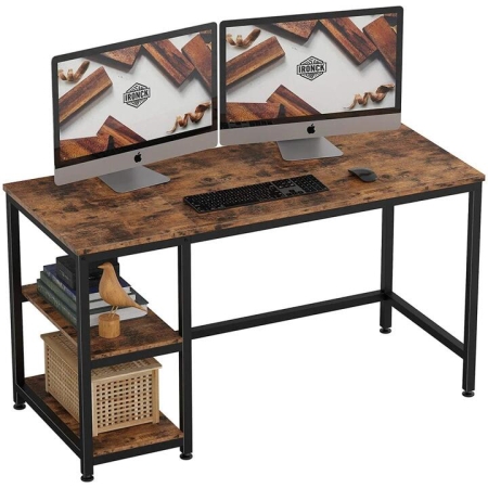 Design Square Writing Study Computer Home Office Desk 140 W/ 2-Storage - Brown
