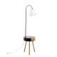 New Oriental Zoltan Rubberwood Floor Lamp On Side Table Linen Shade W/ USB Port Charging - Off White/Black