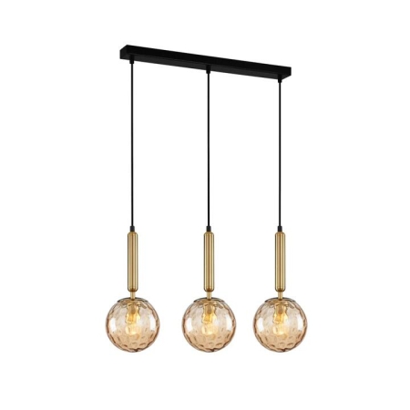TRATTINO Pendant Lamp Light Interior ES 3 X 72W Bronze Amber Spherical Glass Enclosed Square Base