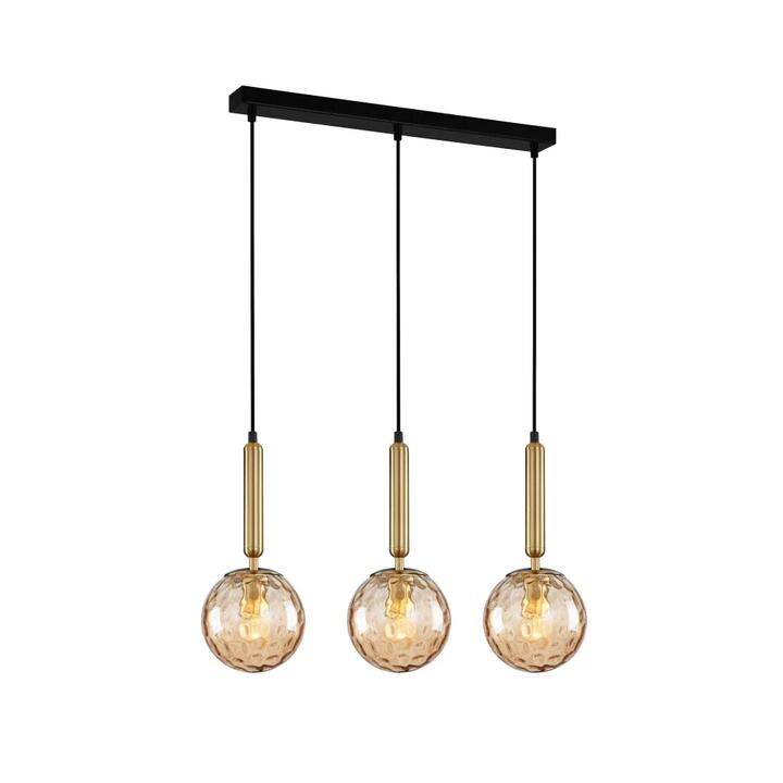 TRATTINO Pendant Lamp Light Interior ES 3 X 72W Bronze Amber Spherical Glass Enclosed Square Base