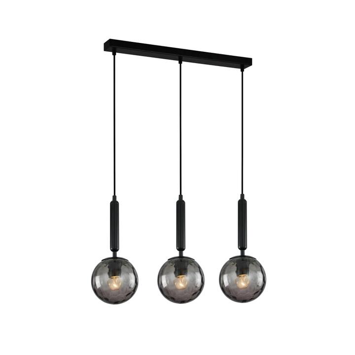 TRATTINO Pendant Lamp Light Interior ES 3X72W Black Smoke Spherical Glass Enclosed Square Base