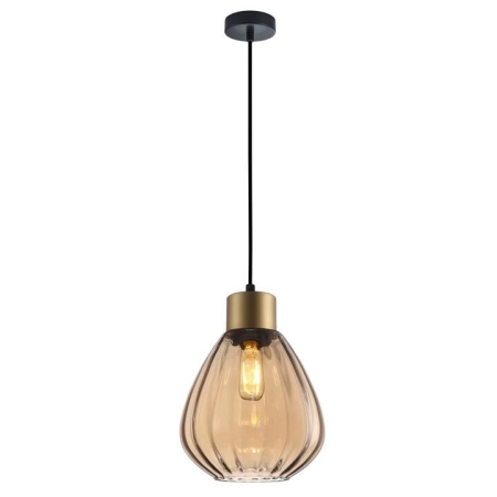 TULIP Pendant Lamp Light Interior ES 72W Bronze Amber Wine Glass Ribbed OD200 x H200mm