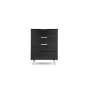 Vienna Wooden Chest of 4-Drawers Tallboy Storage Cabinet - Black/Gold