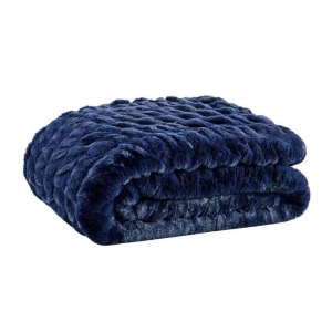 Trafalgar Rouched Faux Fur Blanket - Blue