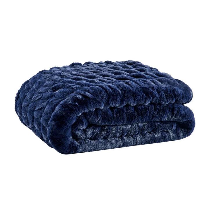 Trafalgar Rouched Faux Fur Blanket - Blue