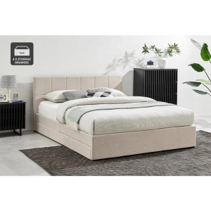 Theodore Storage Bed Frame with Drawers - King Beige - King
