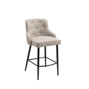 HomeStar Set Of 2 Will Fabric Kitchen Counter Bar Stool W/ Brass Gold Studs & Handles - Beige