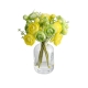 Glamorous Fusion Yellow & Green Rununculus 20cm Mixed Artificial Faux Flower Plant Decorative Arrangement In Bud Vase