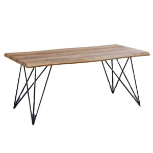 Design Square Wooden Rectangular Kitchen Dining Table 180cm Metal Legs Natural/Black