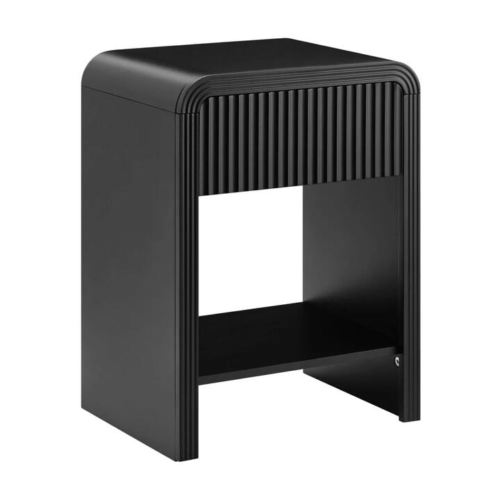 Design Square Tynan Open Shelf Nightstand Bedside Table 1-Drawer Black