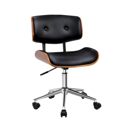 Wooden & PU Leather Office Desk Chair - Black