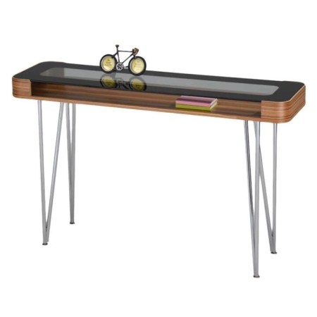 6IXTY Zine Scandinavian Hall Console Display Hallway Table Wooden Frame - Glass Top - Clear