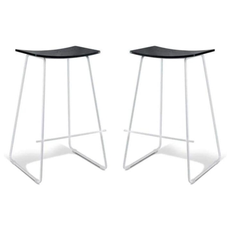 Set of 2 - Porter Nordberg Kitchen Counter Bar Stool 70m - White Frame - Black Veneer Seat