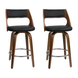 Set of 2 Wooden Bar Stools PU Leather - Black and Wood