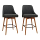 Set of 2 Wooden Fabric Bar Stools Square Footrest - Charcoal