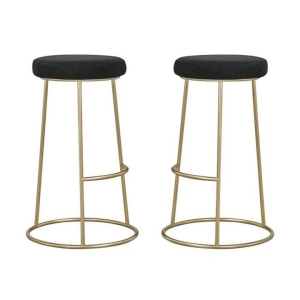 HomeStar Set of 2 Xyla Velvet Kitchen Bar Stool - Gold Metal Frame - Black