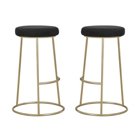 HomeStar Set of 2 Xyla Velvet Kitchen Bar Stool - Gold Metal Frame - Black