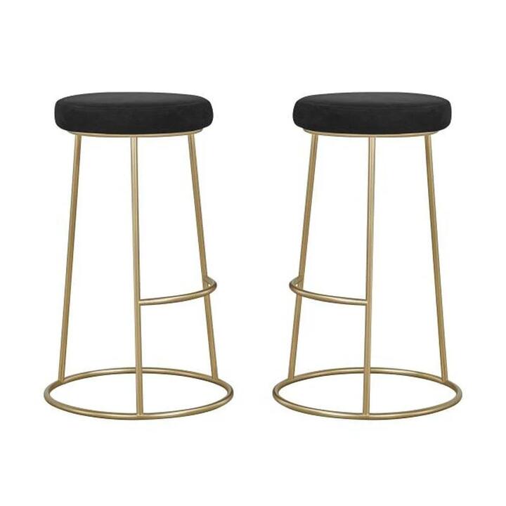 HomeStar Set of 2 Xyla Velvet Kitchen Bar Stool - Gold Metal Frame - Black
