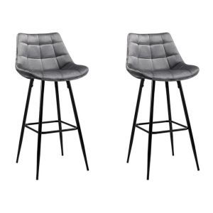 Set of 2 Velvet Bar Stools - Grey