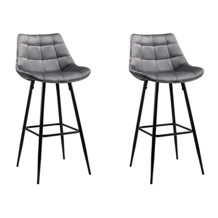 Set of 2 Velvet Bar Stools - Grey