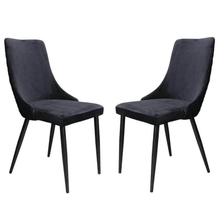 Raimon Furniture Set of 2 Vale Velvet Fabric Kitchen Dining Side Chair Metal Frame - Black