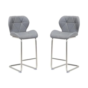 Raimon Furniture Set of 2 Terry Faux Leather Bar Stool 66cm - Brused Stainless Legs - Grey