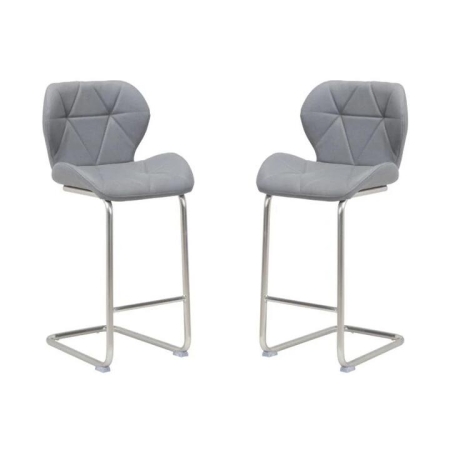 Raimon Furniture Set of 2 Terry Faux Leather Bar Stool 66cm - Brused Stainless Legs - Grey