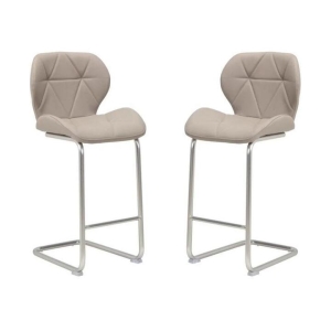 Raimon Furniture Set of 2 Terry Faux Leather Bar Stool 66cm - Brushed Stainless Legs - Cappuccino