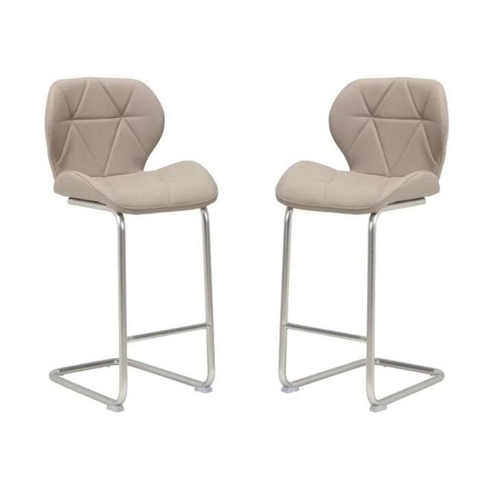 Raimon Furniture Set of 2 Terry Faux Leather Bar Stool 66cm - Brushed Stainless Legs - Cappuccino