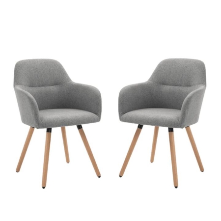 HomeStar Set Of 2 Verona Fabric Dining Chair Wooden Legs - Grey
