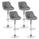 Set of 4 Bar Stools PU Leather Diamond Style - Grey