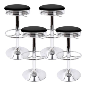 Set of 4 PU Leather Backless Bar Stools - Black and Chrome
