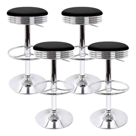 Set of 4 PU Leather Backless Bar Stools - Black and Chrome