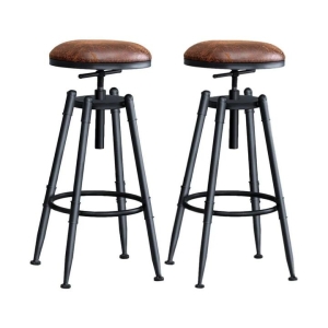 Set of 2 Rustic Industrial Bar Kitchen Stool Barstool Swivel Natural