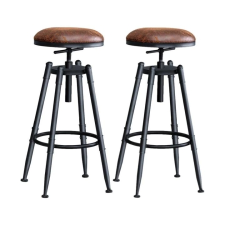Set of 2 Rustic Industrial Bar Kitchen Stool Barstool Swivel Natural