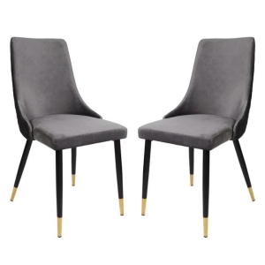 Raimon Furniture Set Of 2 Kira Velvet Fabric Dining Chair Black Metal Legs - Slate