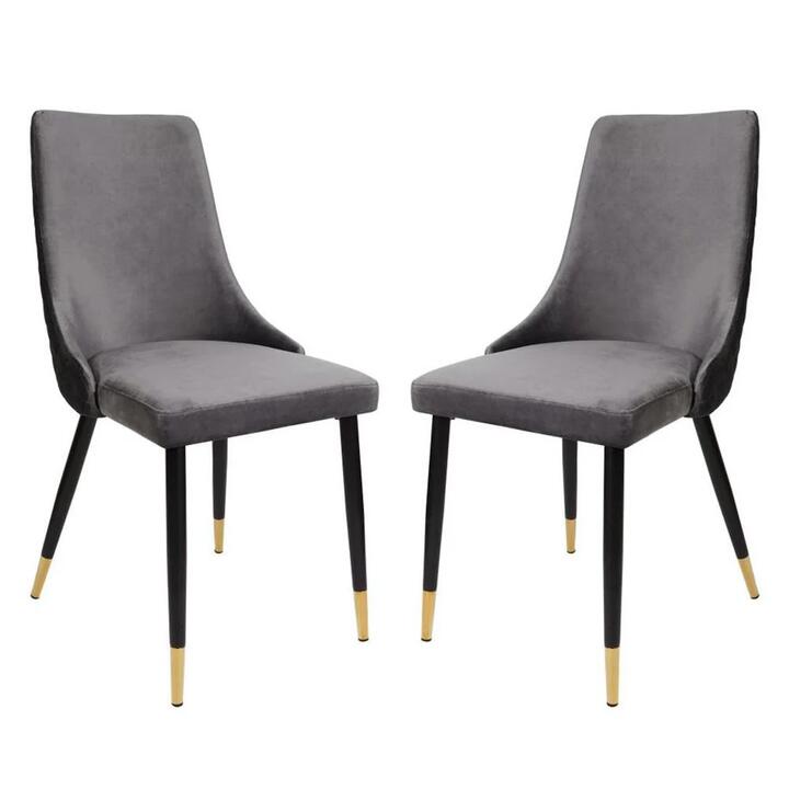 Raimon Furniture Set Of 2 Kira Velvet Fabric Dining Chair Black Metal Legs - Slate