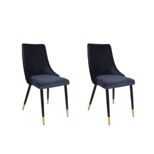 Raimon Furniture Set Of 2 Kira Velvet Fabric Dining Chair Black Metal Legs - INk