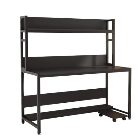 Design Square Study Computer Office Desk Metal Frame W/ Hutch - Black
