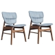 Design Square Set Of 2 PU Leather Dining Chair Wooden Frame - Walnut & Blue