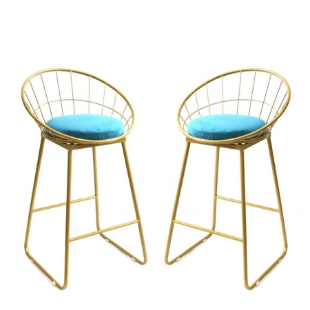 Set Of 2 Shelly Kitchen Counter Bat Stool Gold Metal Frame W/ Cushion 65cm - Aqua Blue