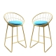 Set Of 2 Shelly Kitchen Counter Bat Stool Gold Metal Frame W/ Cushion 65cm - Aqua Blue