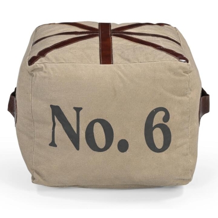 Six Square Vintage Rustic Canvas Leather Foot Stool Ottoman