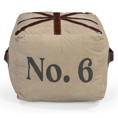 Six Square Vintage Rustic Canvas Leather Foot Stool Ottoman