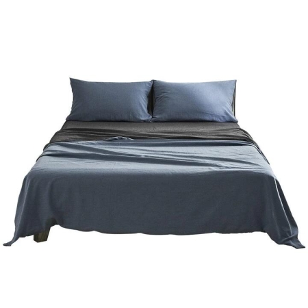 Sheet Set Cotton Sheets Single Blue Dark Grey