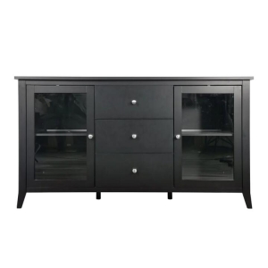 Design Square Sienna Modern Sideboard Buffet Storage Unit W/ 2-Glass Doors 3-Drawers - Black